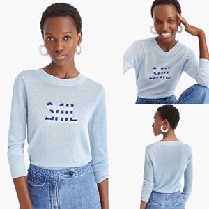 J. CREW Blue/White SAIL Sweater sz M Medium Lightweight Linen blend